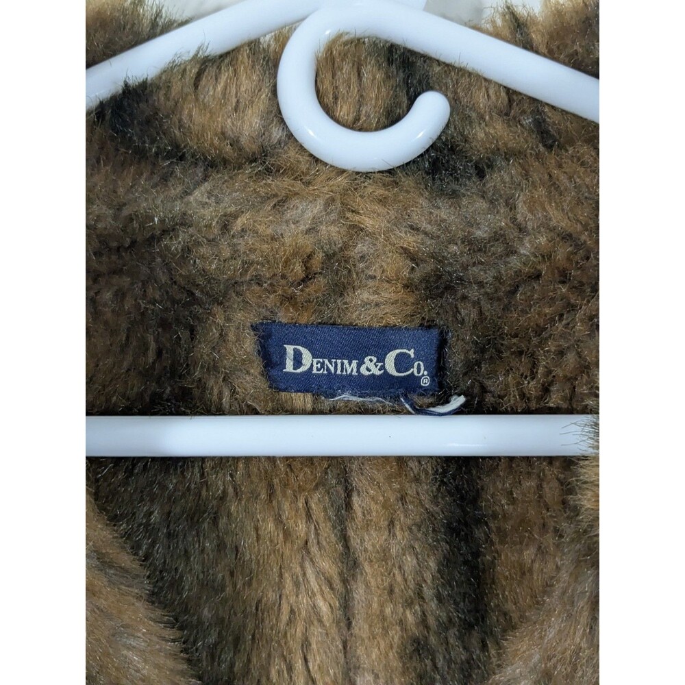 Vintage Y2K Penny Lane Faux Fur Trim Denim Long Coat Large Grunge Mob Wife Sz 1X - Picture 2 of 11